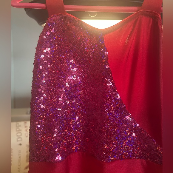 🎅🏻 SALE! REVOLUTION RED/FUCHSIA SEQUINED FRINGE JAZZ DANCE COSTUME SIZE MC - Picture 3 of 15